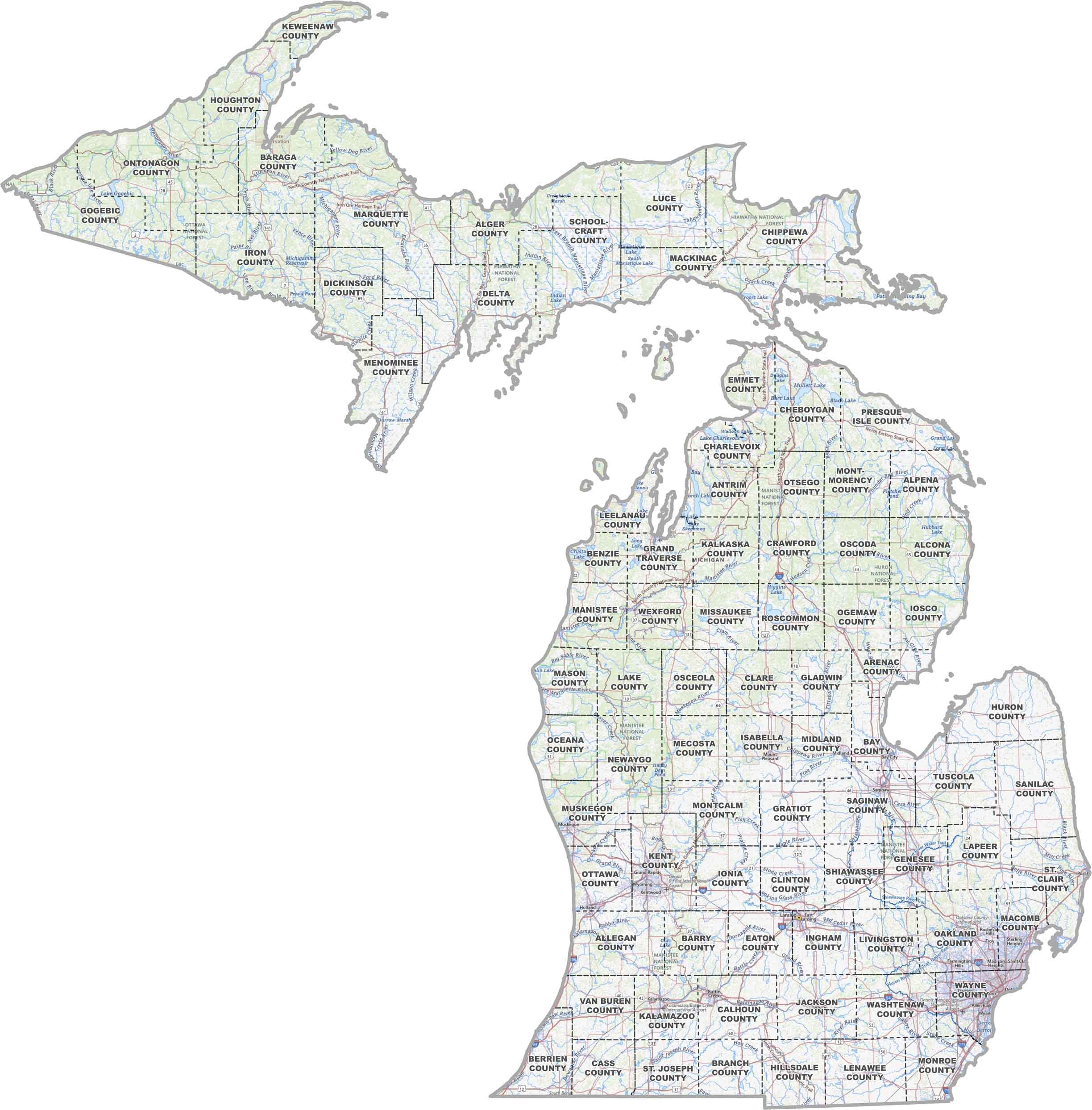 Printable County Map Of Mi