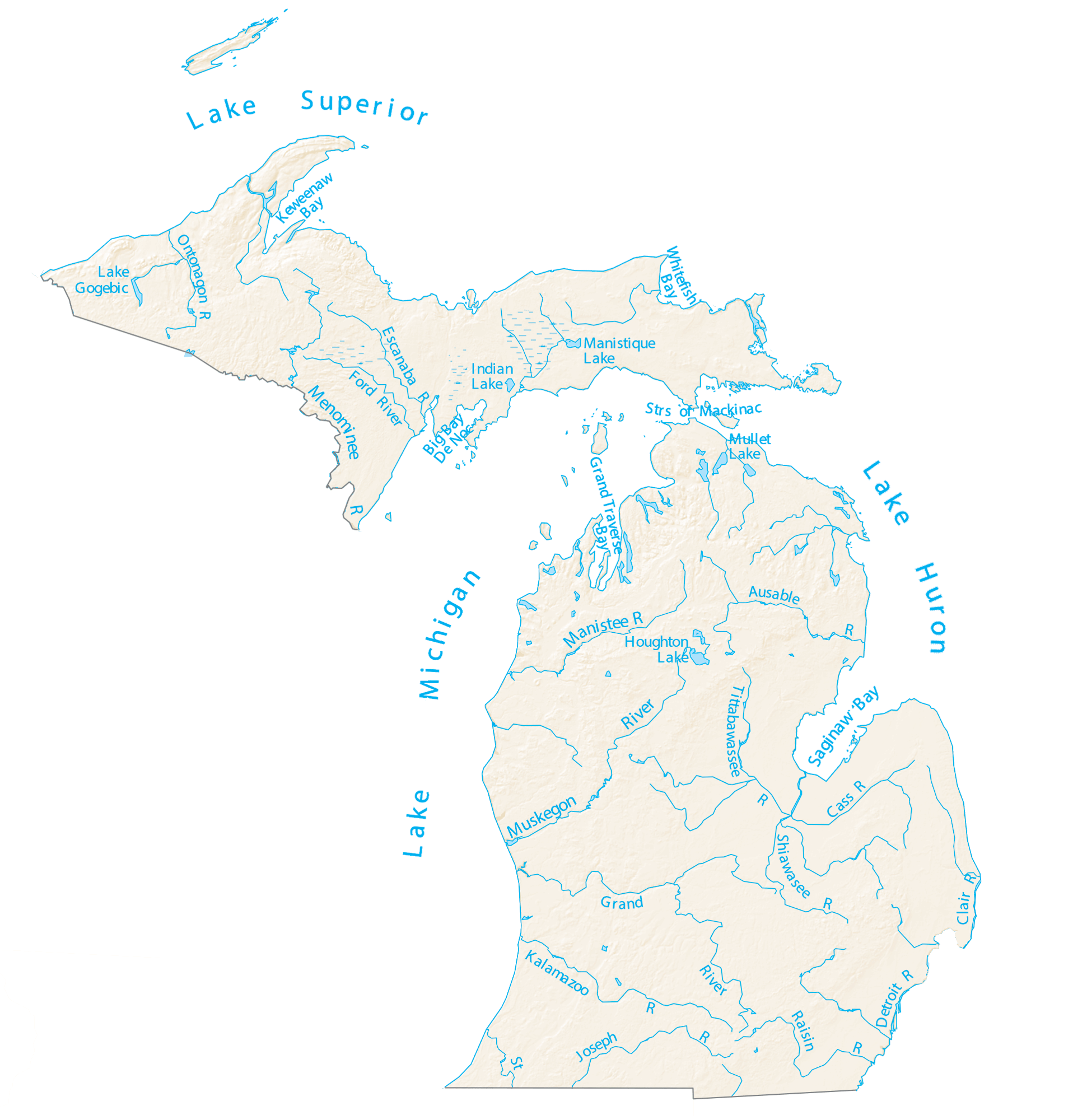 Michigan Lakes And Rivers Map GIS Geography Michigan Lakes And Rivers Map GIS Geography