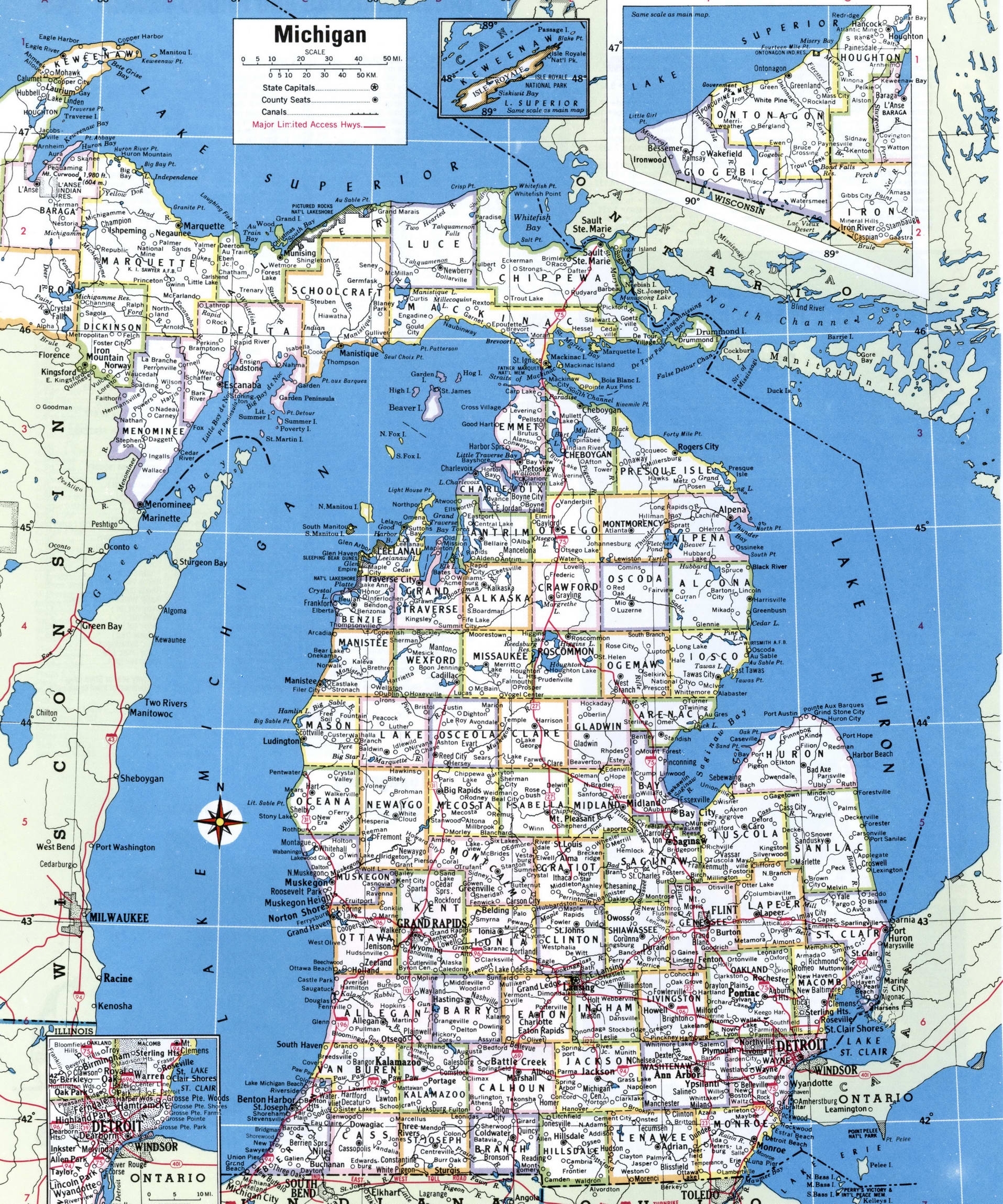 Michigan City And County Printable Map