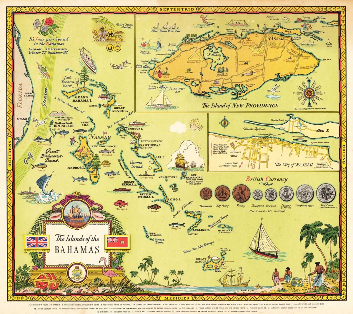 Mid Century Pictorial Map Island Of The Bahamas Nassau Providence Island Poster EBay