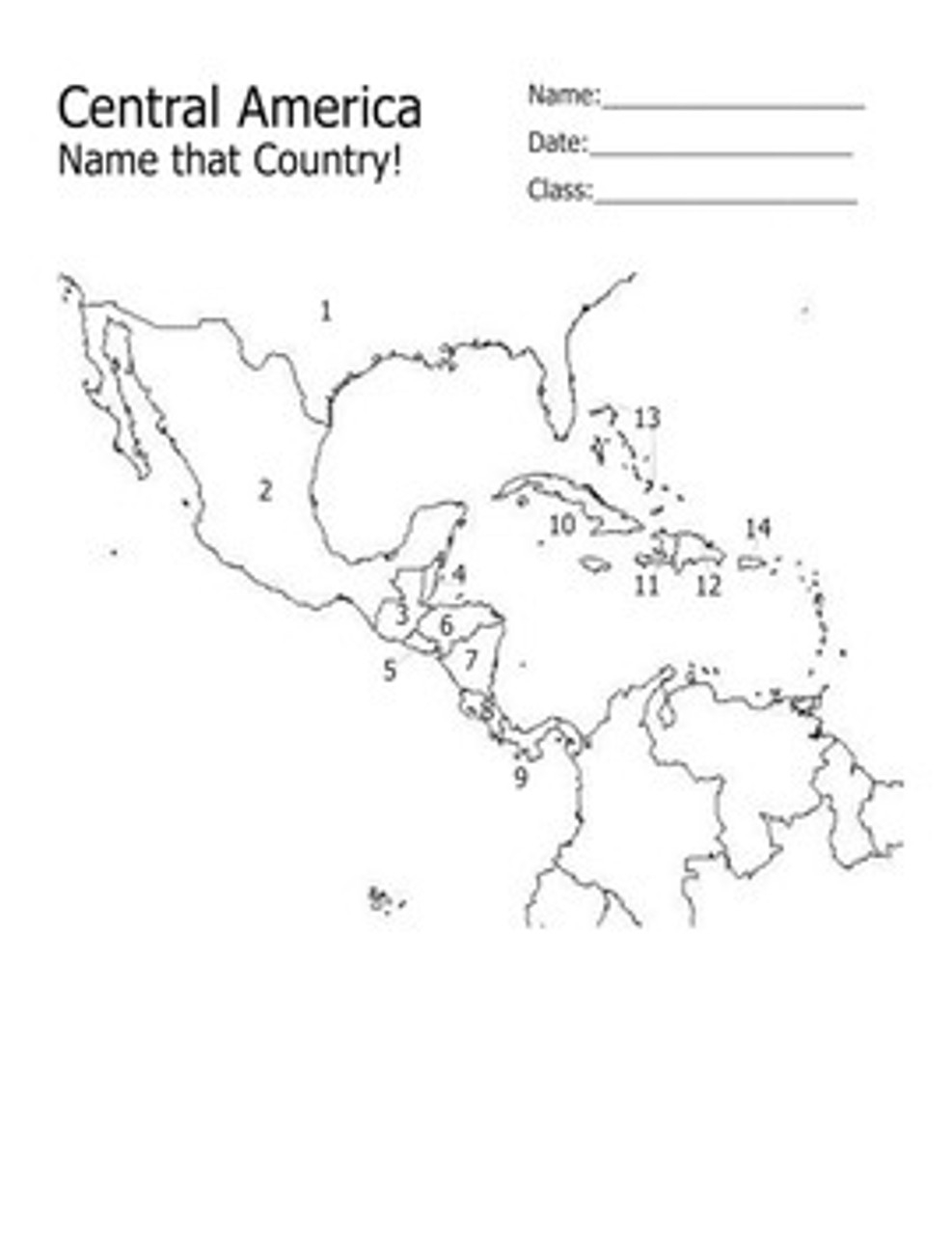 Blank Map Central America Test Printable