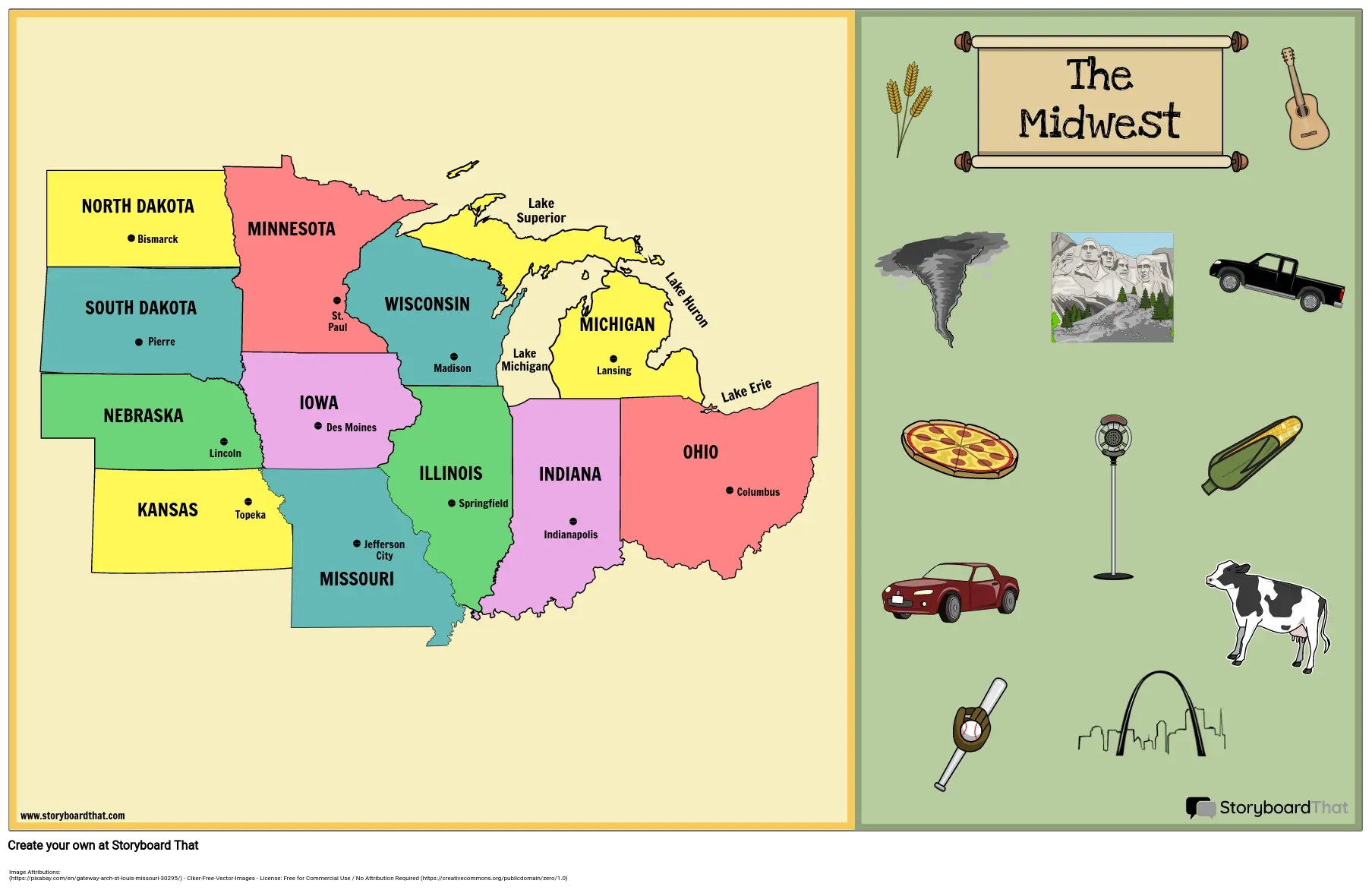 Midwest Map Activity Label Capitals With Storyboard That