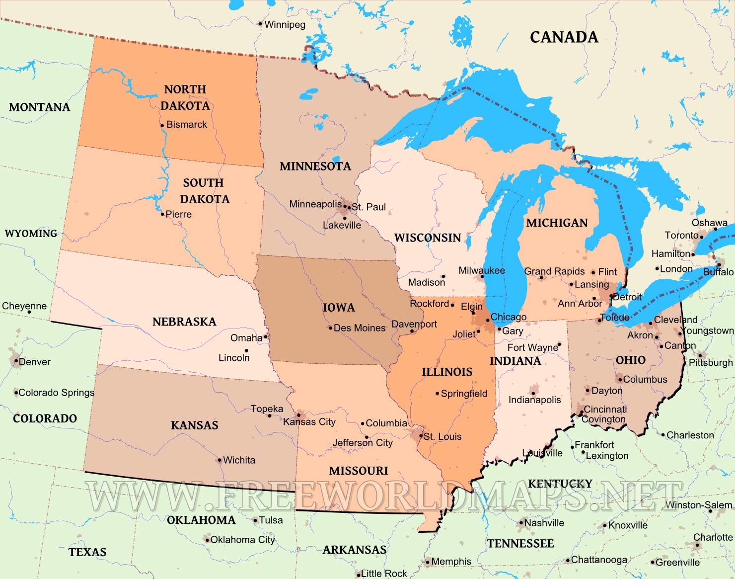 Midwest States Blank Map Printable