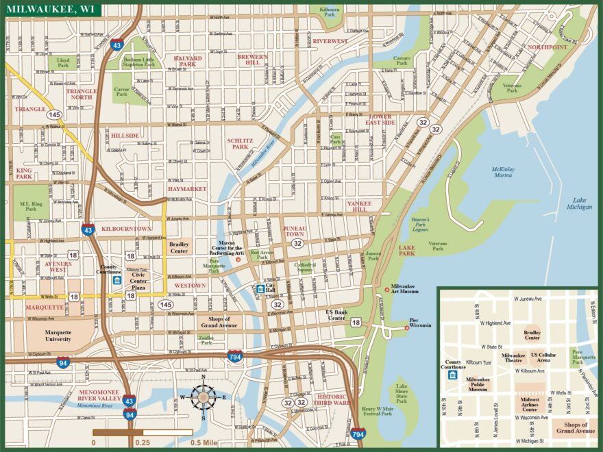 Milwaukee Downtown Map Digital Vector Creative Force