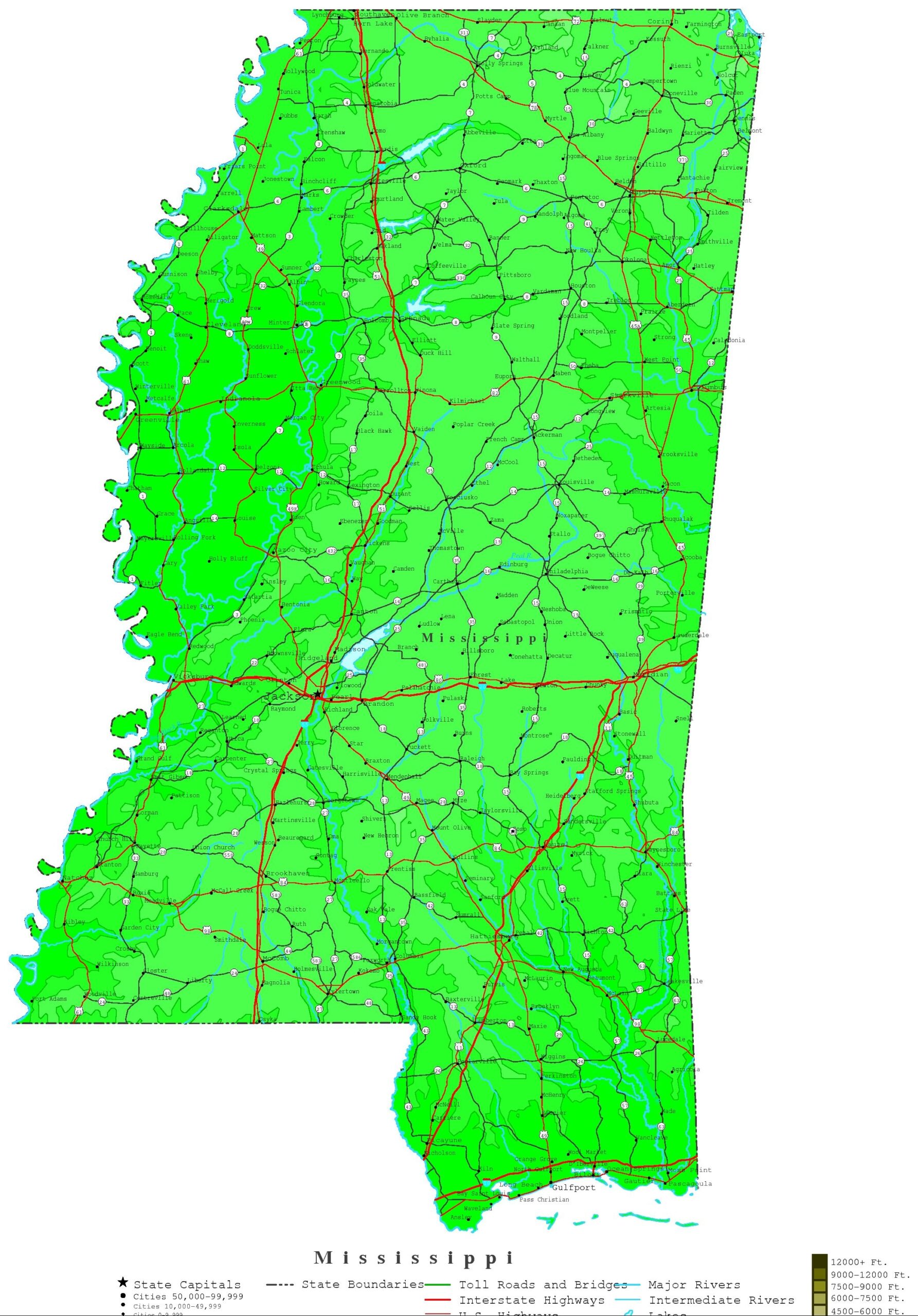 Mississippi Contour Map Mississippi Contour Map