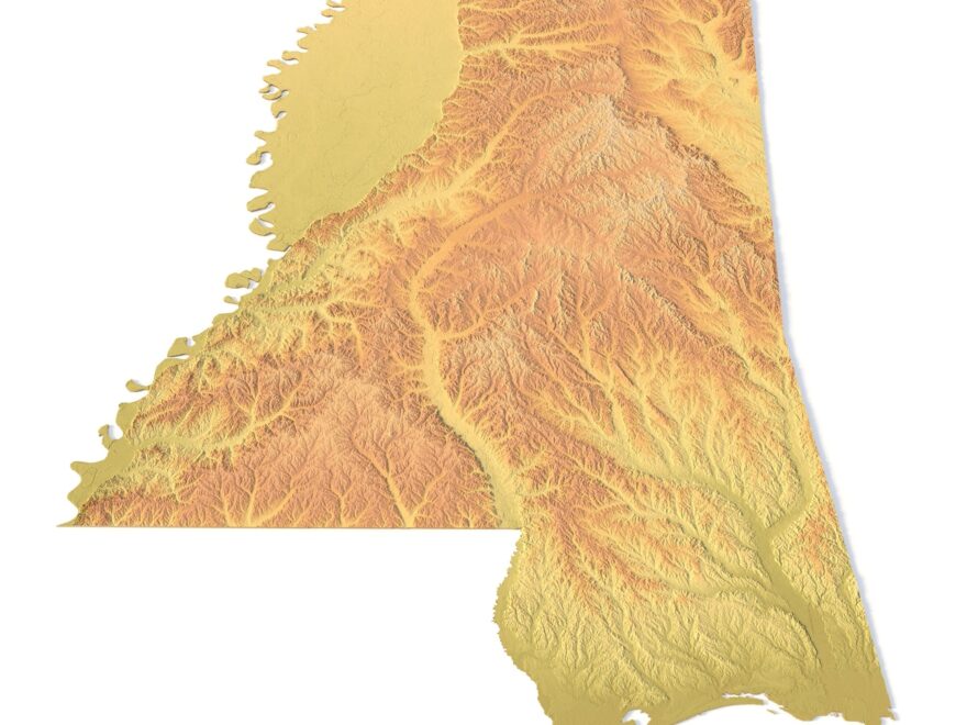 Mississippi Topographic Map STL Model For 3D Printing CNC
