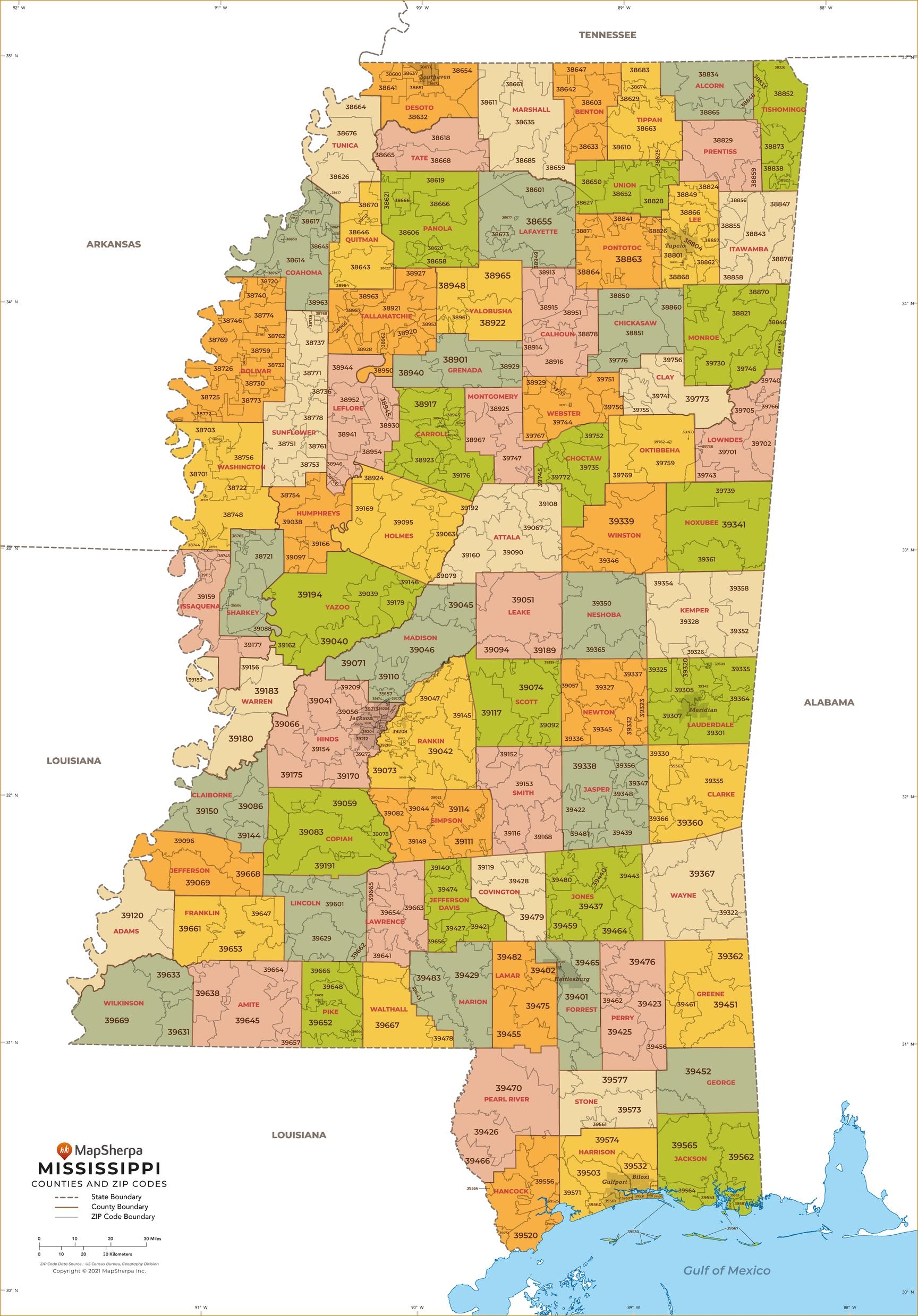 Mississippi ZIP Code Map With Counties By MapSherpa The Map Shop Mississippi ZIP Code Map With Counties By MapSherpa The Map Shop