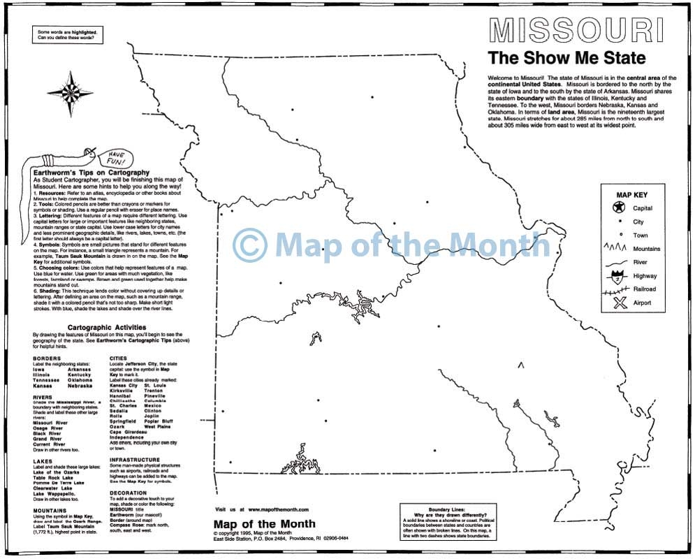 Missouri Map Blank Outline Map 16 By 20 Inches Activities Included