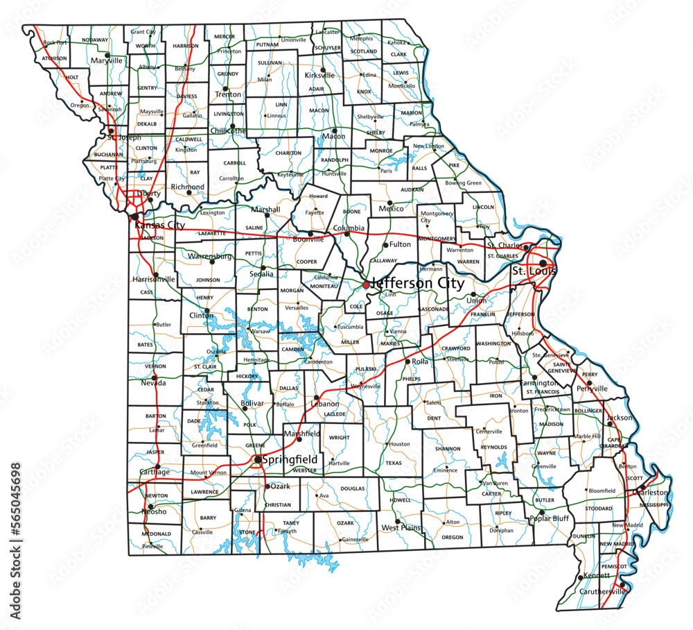 Missouri Road And Highway Map Vector Illustration Stock Vector Adobe Stock