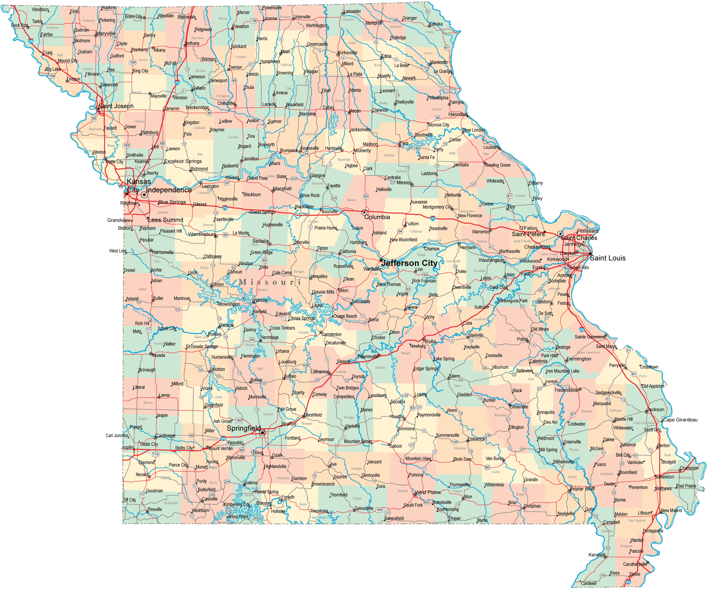 Missouri Road Map MO Road Map Missouri Highway Map