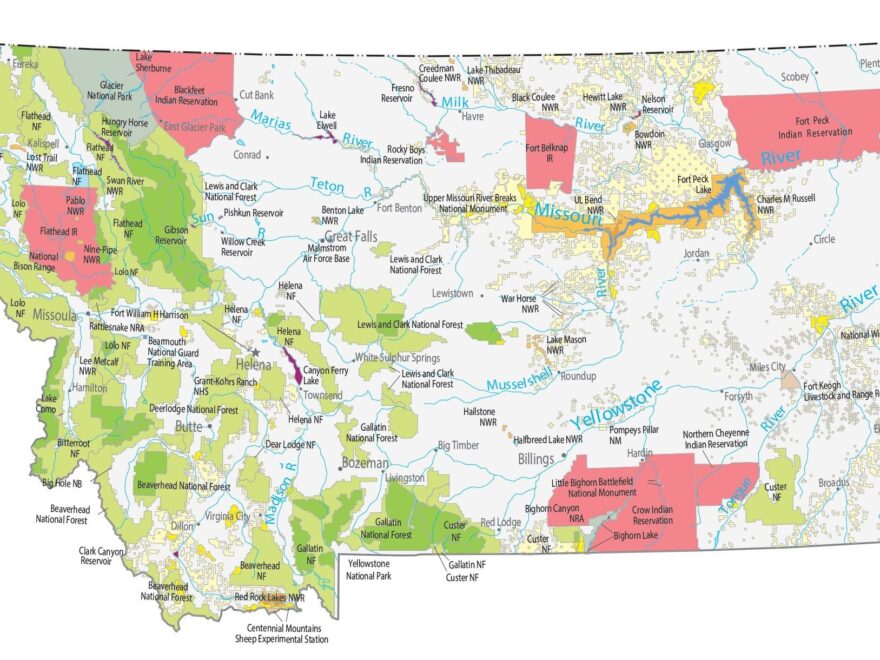 Montana State Map Places And Landmarks GIS Geography