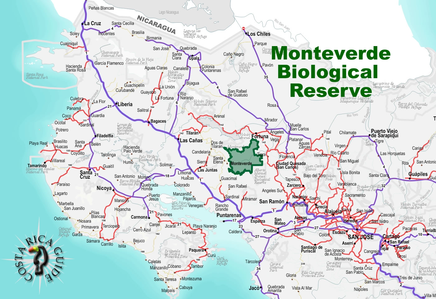 Sardinal Costa Rica Printable Map