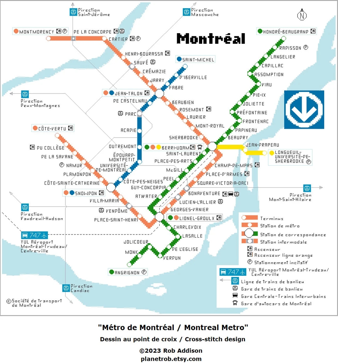 Montreal Metro Map Cross stitch Pattern pattern Keeper Compatible PDF Download Etsy