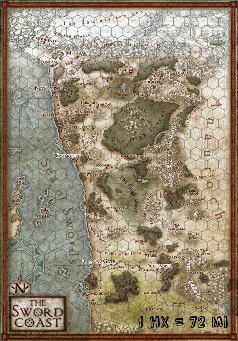 Printable Faerun Map Sword Coast Printable Faerun Map Sword Coast