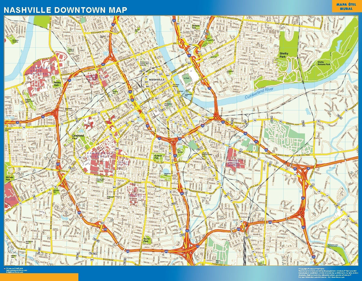 Nashville Downtown Wall Map Wall Maps Of The World THE WALL MAPS