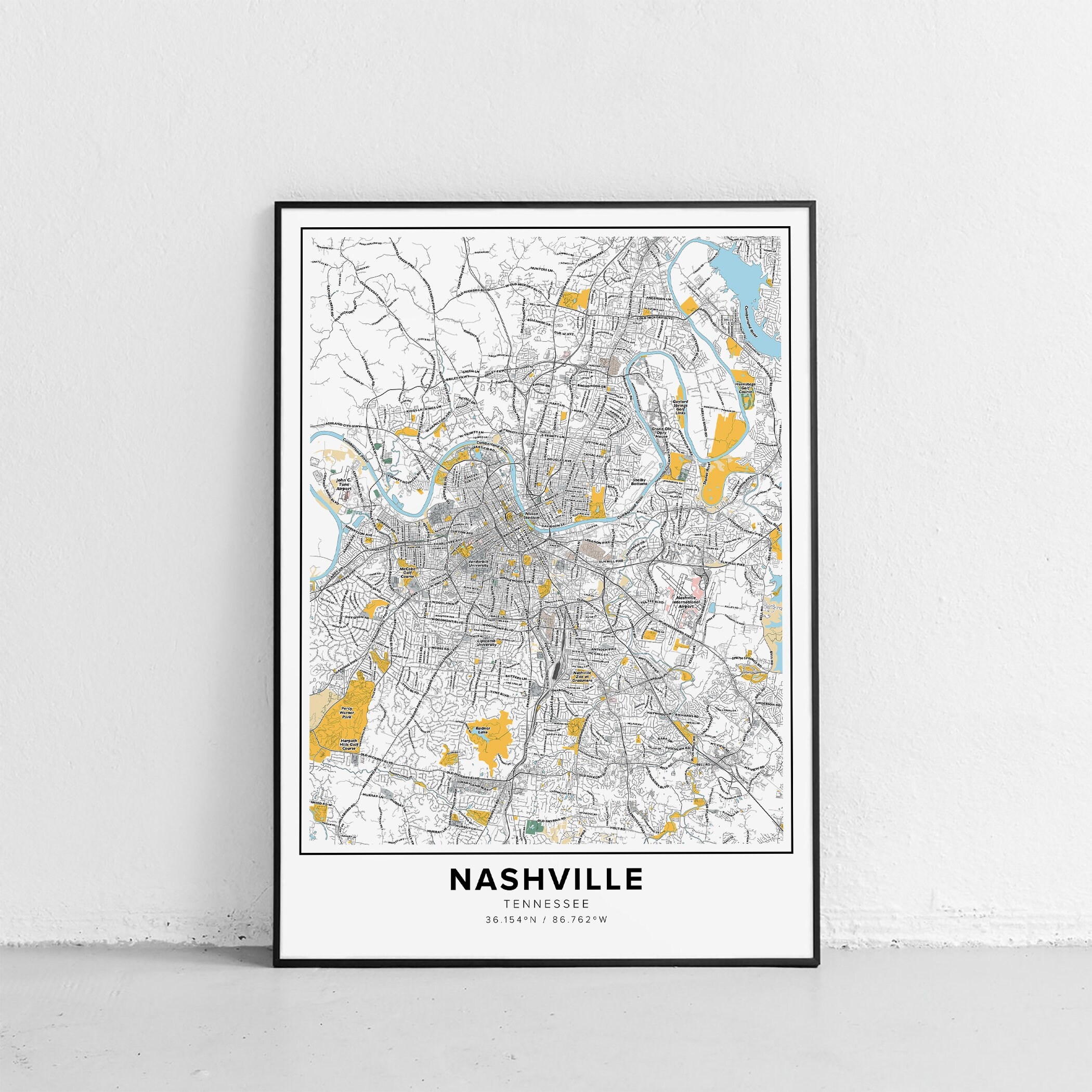 Nashville Map Print Street Names Nashville Print Printable Map Of Nashville City Map Art Nashville Tennessee Map Art Travel Gift Poster Etsy