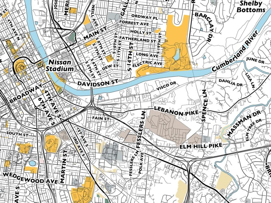 Nashville Map Print Street Names Nashville Print Printable Map Of Nashville City Map Art Nashville Tennessee Map Art Travel Gift Poster Etsy