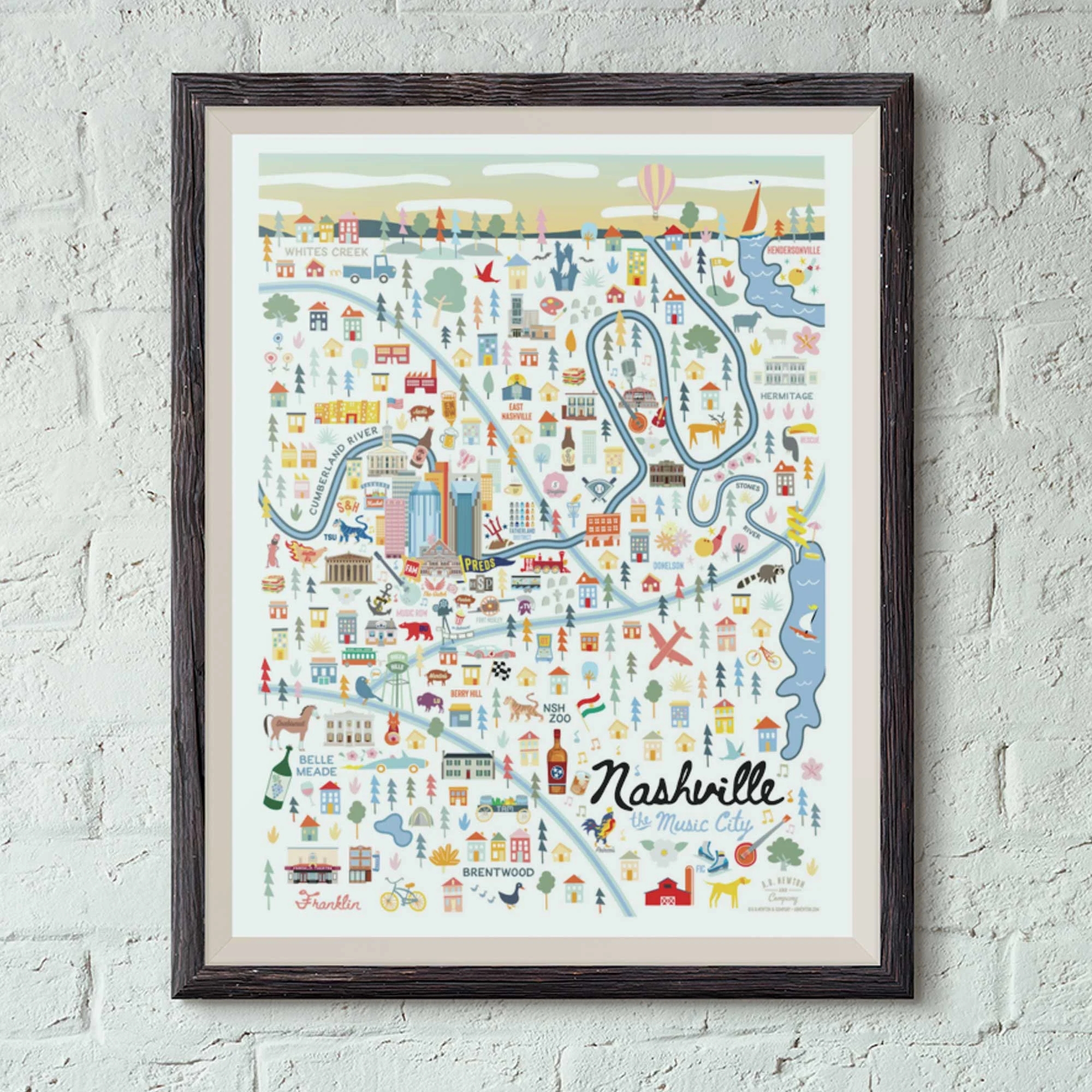 NASHVILLE TN Map Art Wall Decor City Map Nashville Tennessee Art Print Poster Whimsical Illustration Day Version Etsy