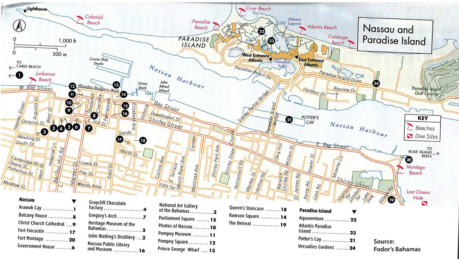 Nassau Bahamas Walking Culinary Tour Map Printable