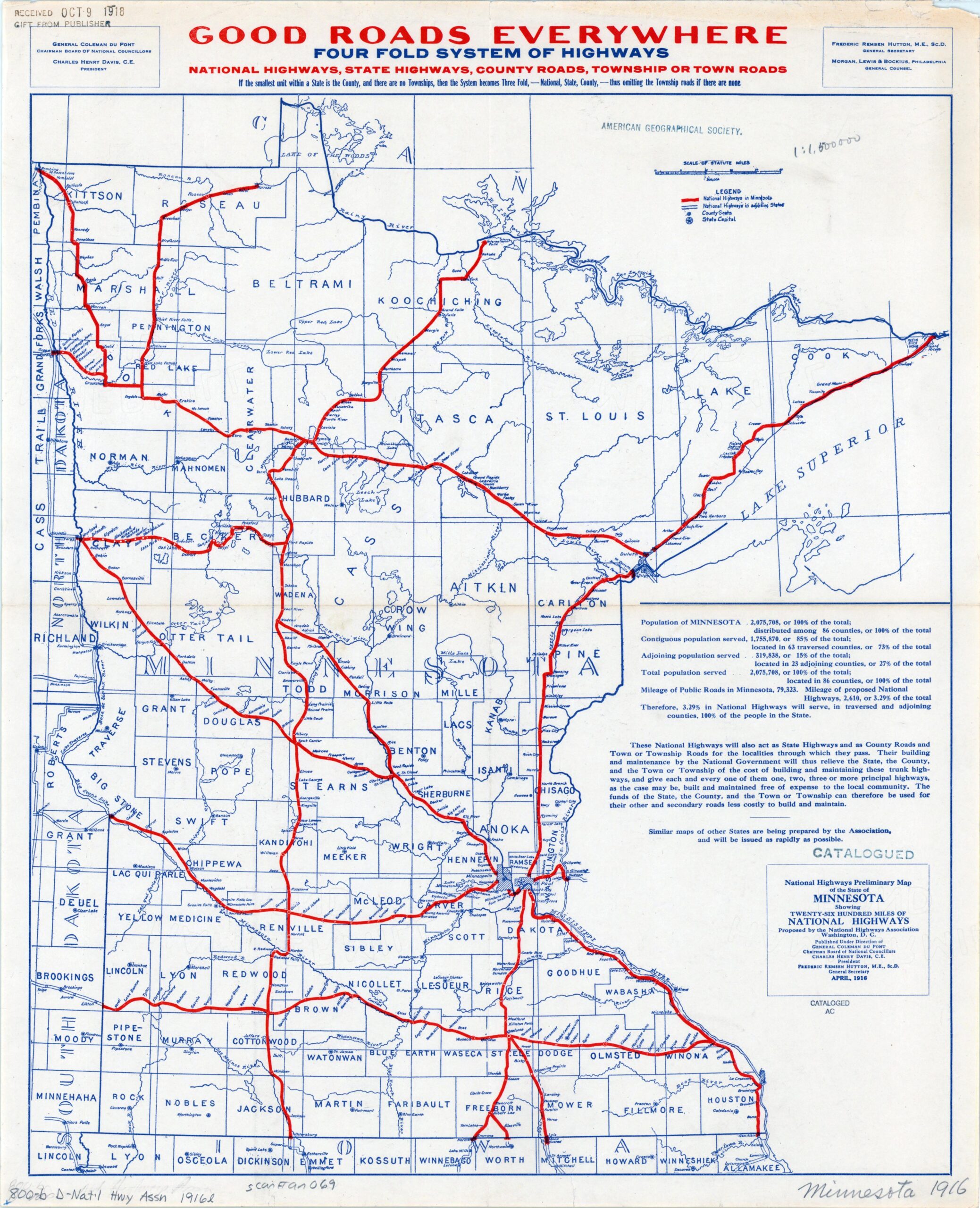 National Highways Preliminary Map Of The State Of Minnesota Library Of Congress