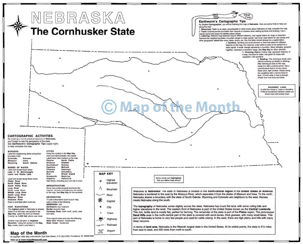 Nebraska Map Blank Outline Map 16 By 20 Inches Activities Included