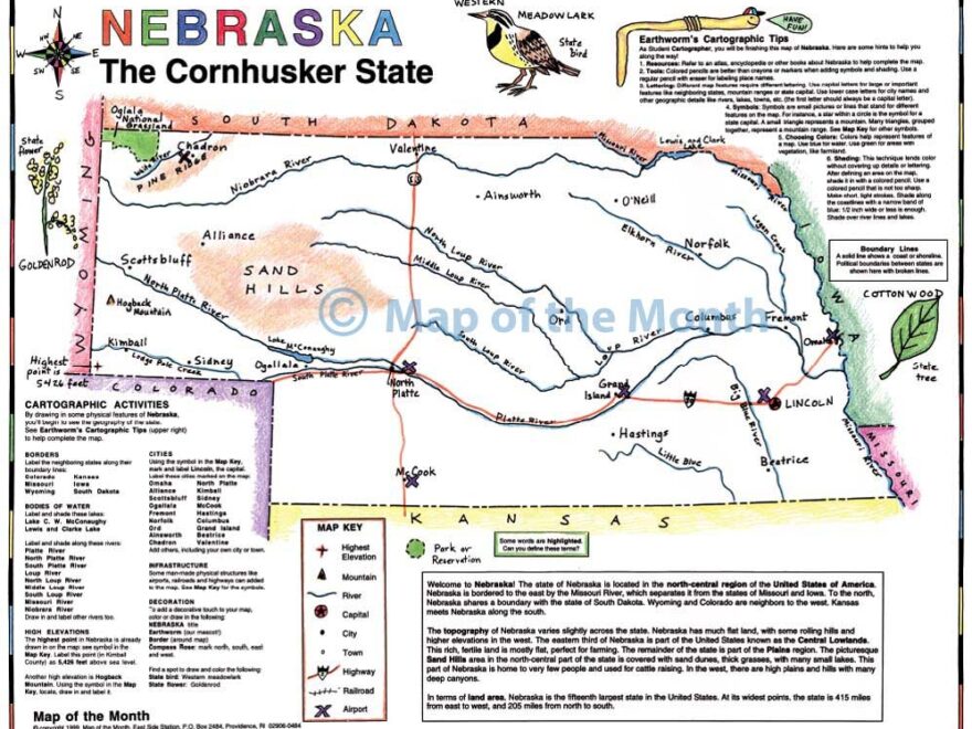Nebraska Map Blank Outline Map 16 By 20 Inches Activities Included