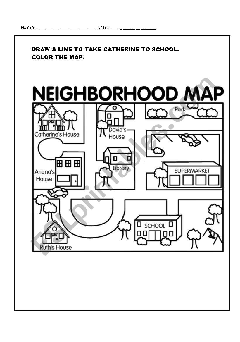 Neighborhood Map ESL Worksheet By Lumanauarabrazil