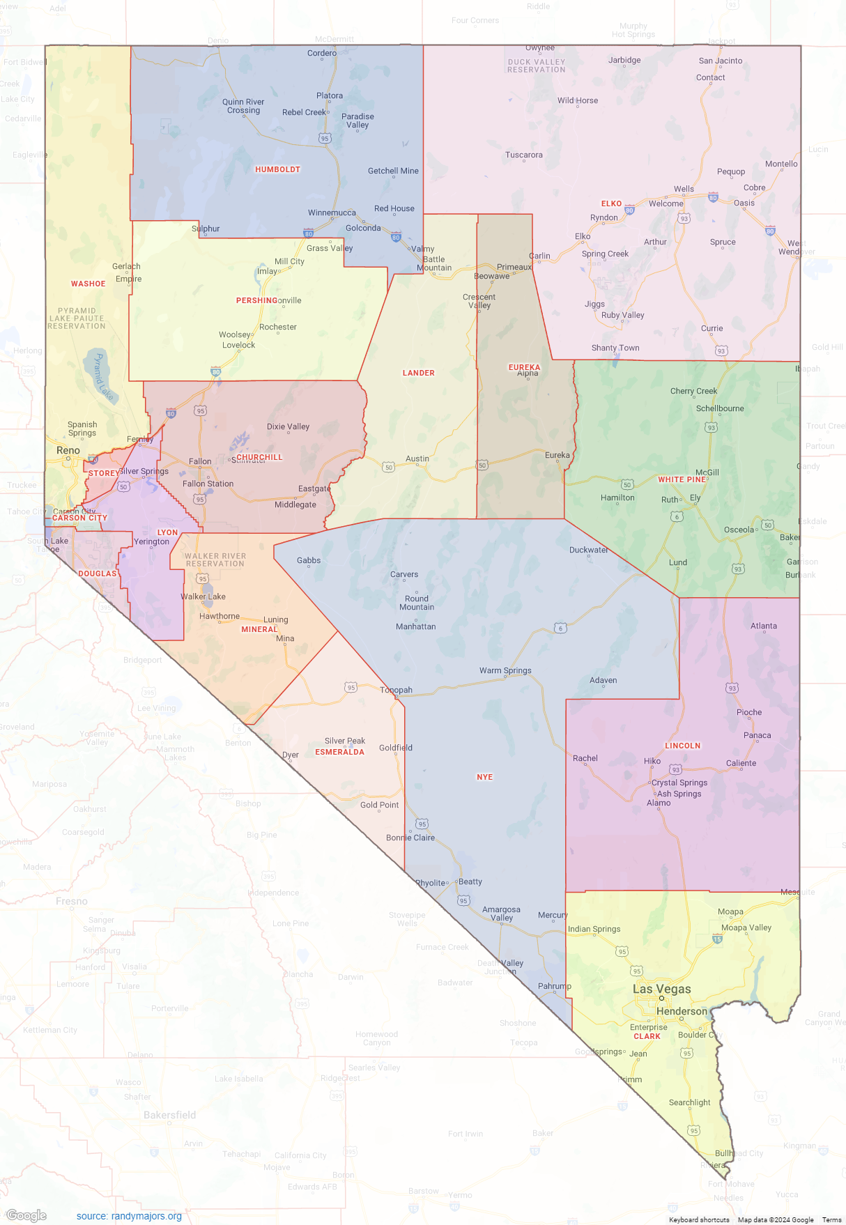 Printable Map Of Nevada Counties