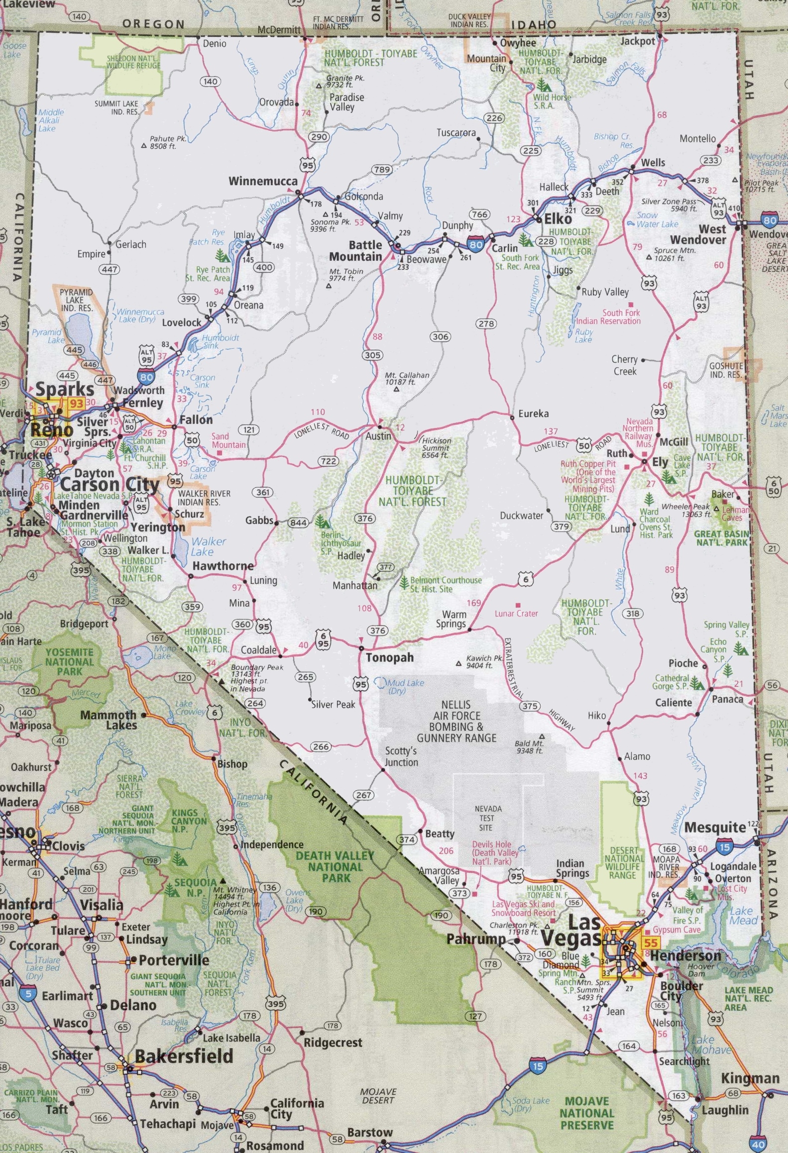 Nevada Road Map Ontheworldmap