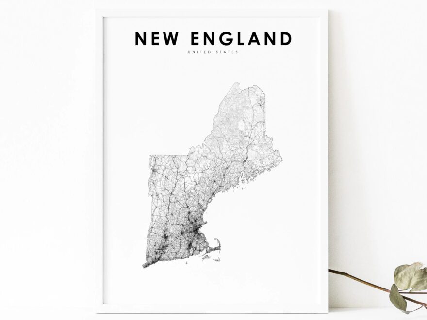 New England Map Print United States USA Map Art Poster Massachusetts Maine Vermont Nursery Room Office Wall Decor Minimalist Printable Etsy