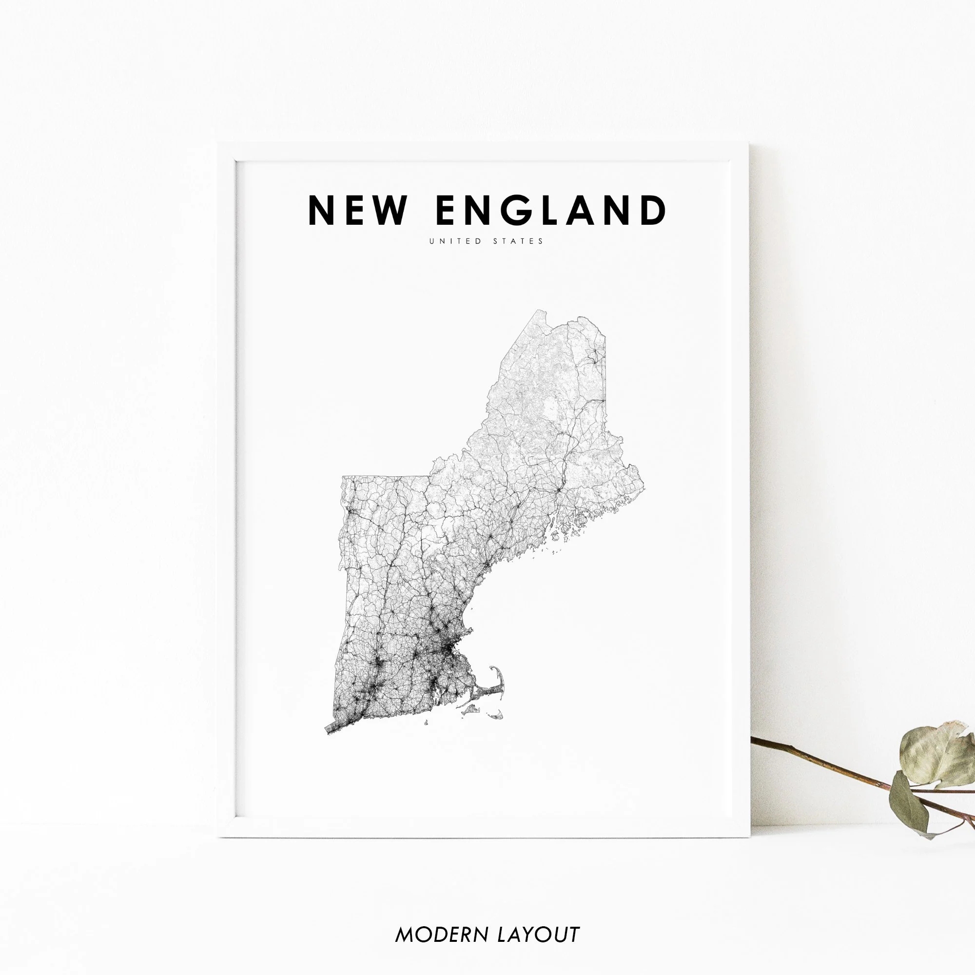 New England Map Print United States USA Map Art Poster Massachusetts Maine Vermont Nursery Room Office Wall Decor Minimalist Printable Etsy