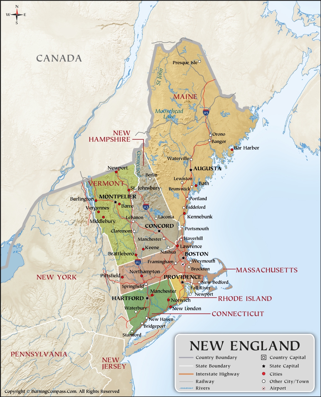 New England Map USA New England States Map