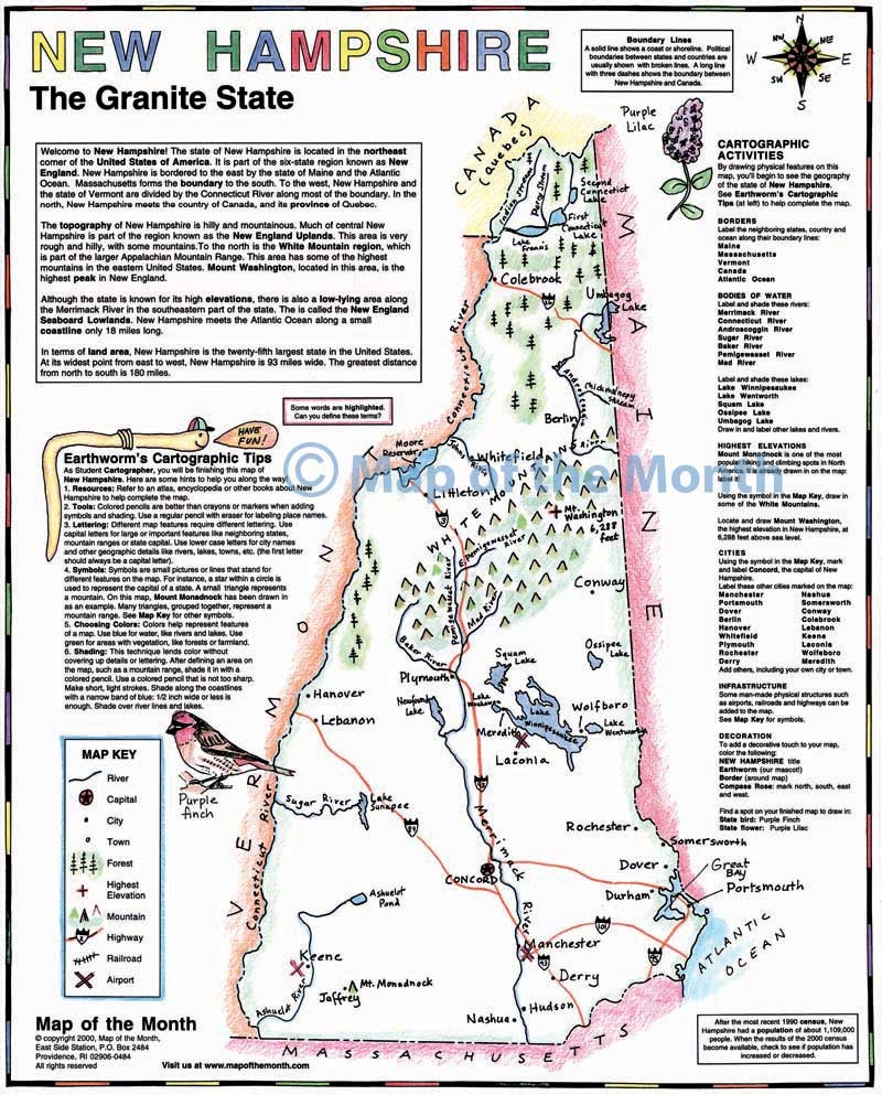 New Hampshire Map Blank Outline Map 16 By 20 Inches Activities Included