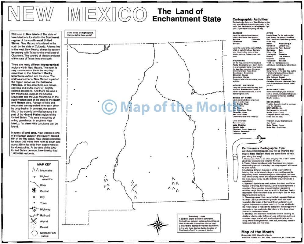 New Mexico Map Blank Outline Map 16 By 20 Inches Activities Included
