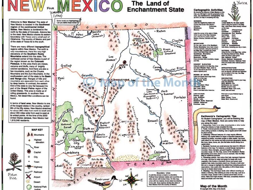 New Mexico Map Blank Outline Map 16 By 20 Inches Activities Included