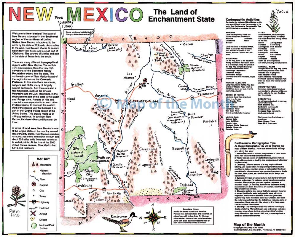 New Mexico Map Blank Outline Map 16 By 20 Inches Activities Included