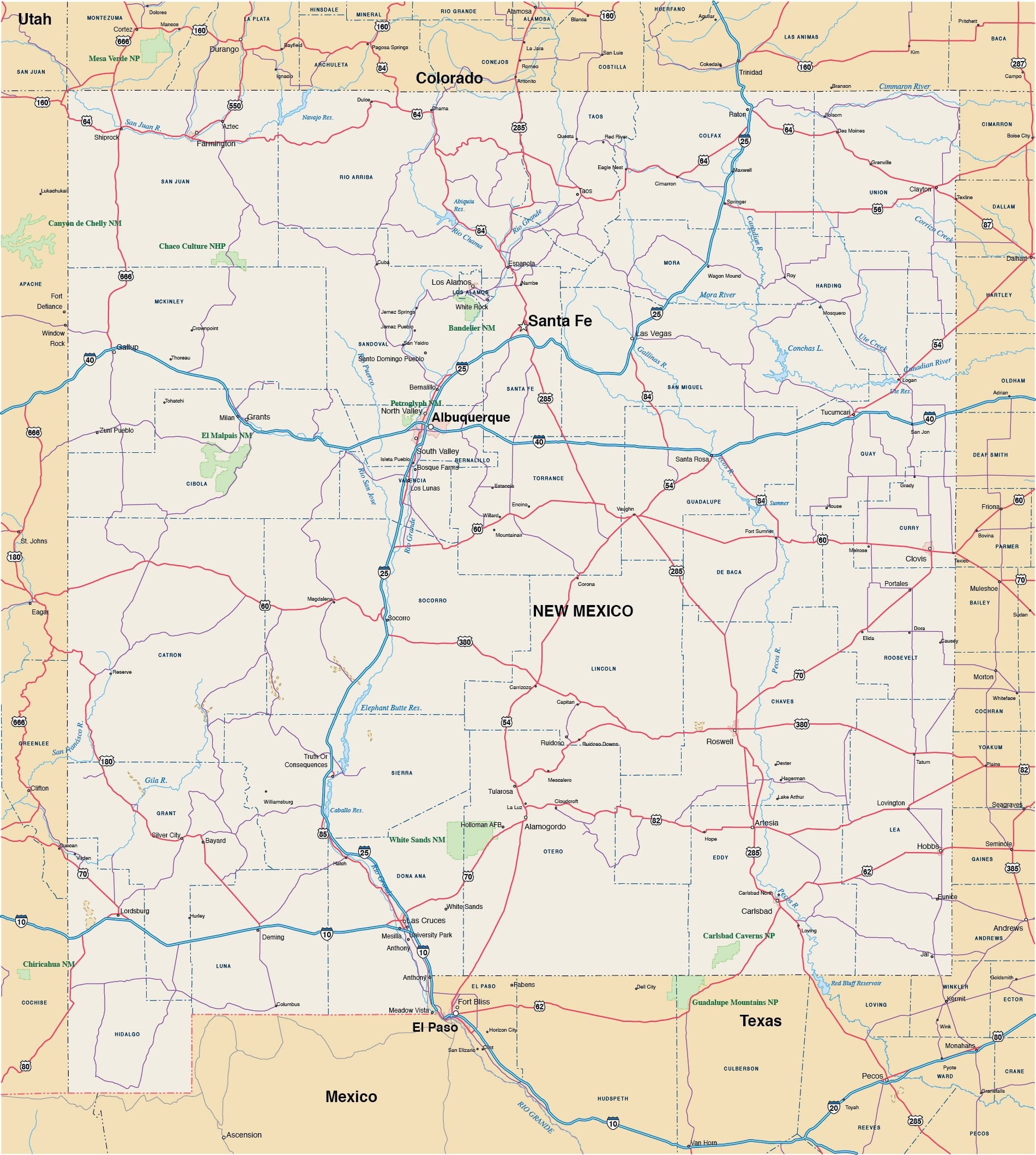 Printable Map Of New Mexico