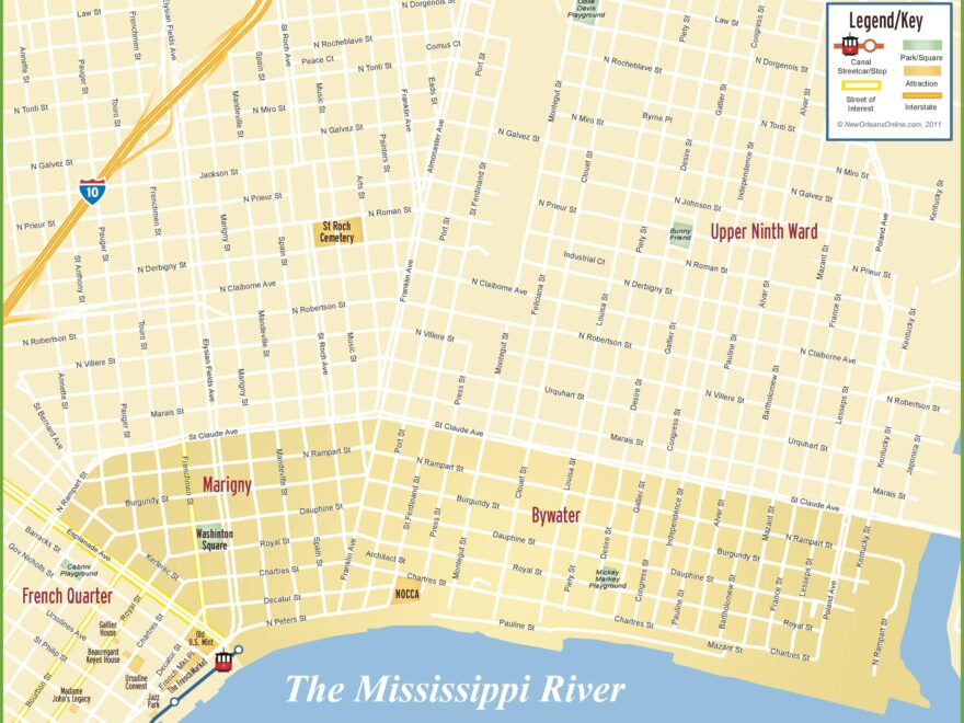 New Orleans Marigny And Bywater Map Ontheworldmap
