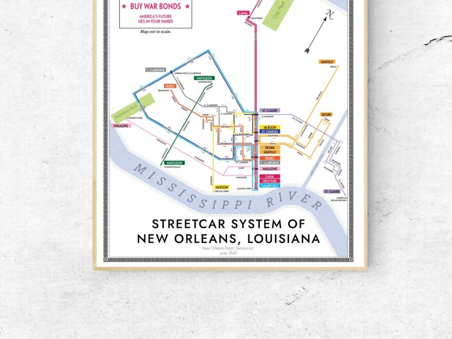 New Orleans Streetcar System Map Print 1945 Etsy