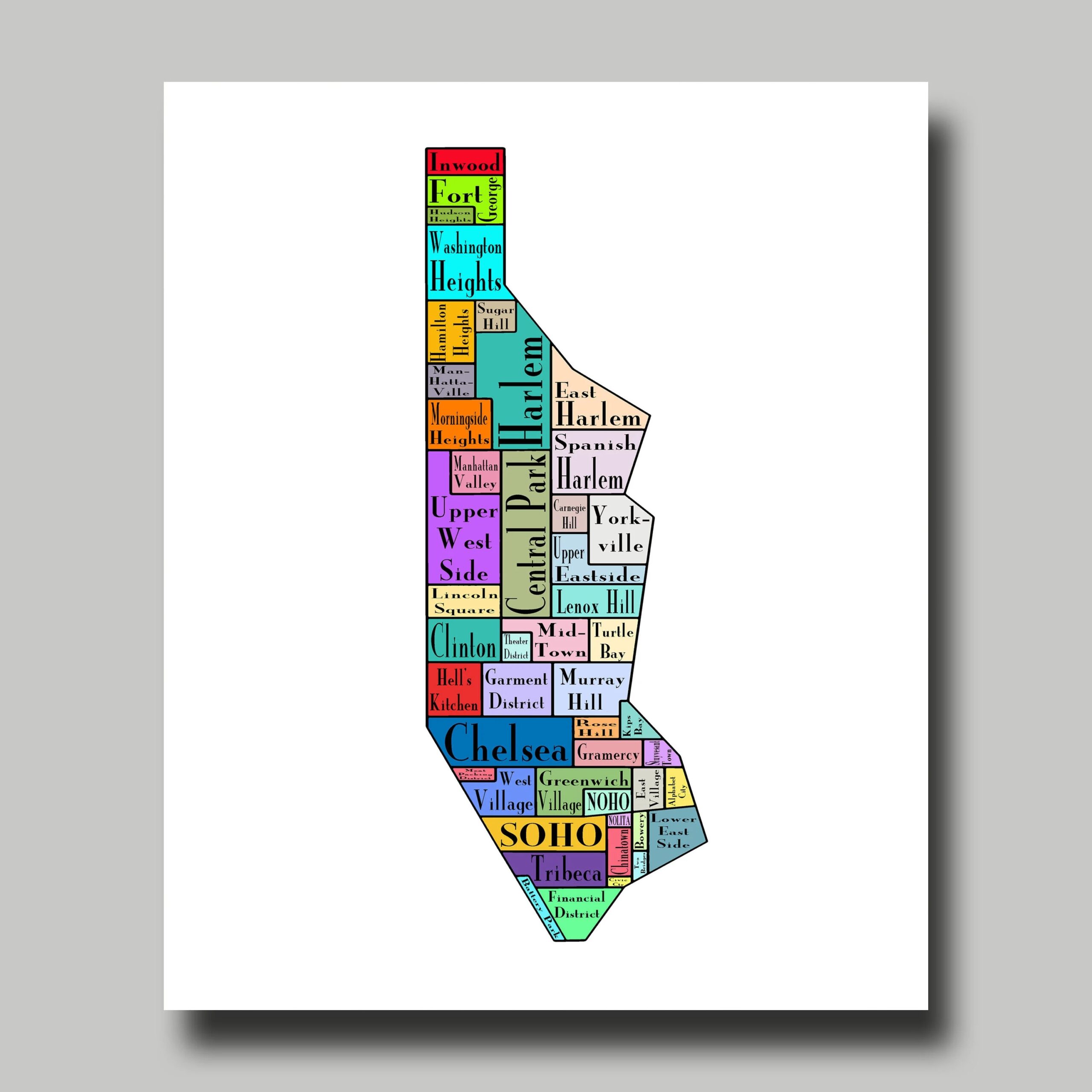New York City Map Manhattan Multi Color Neighborhood Map New York Print Poster Etsy Sweden