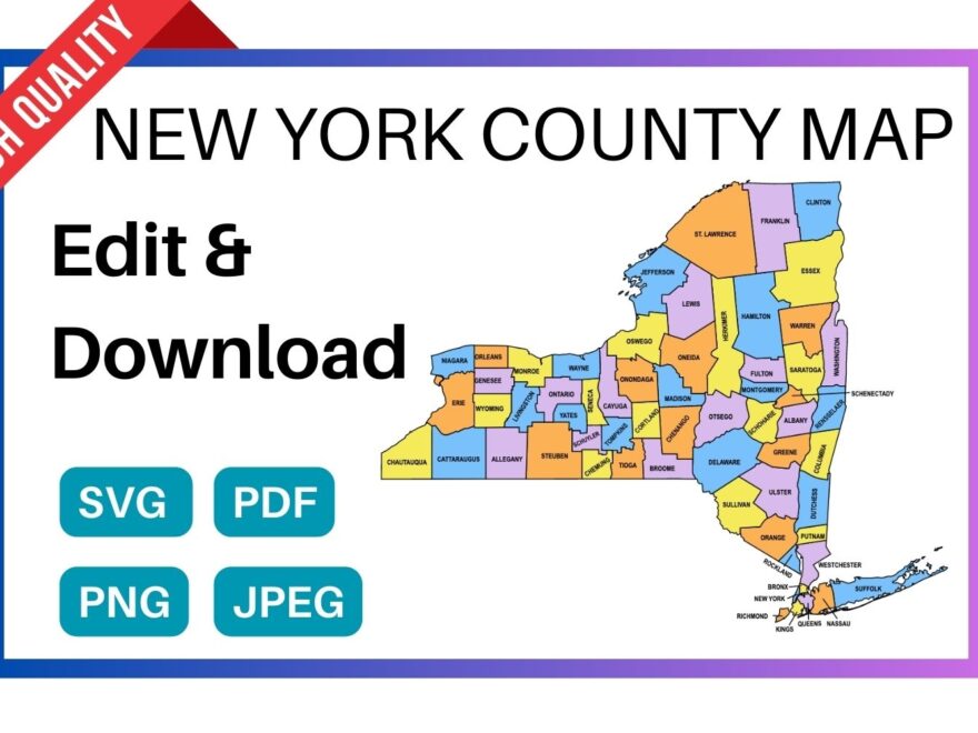 New York County Map Editable Printable State County Maps