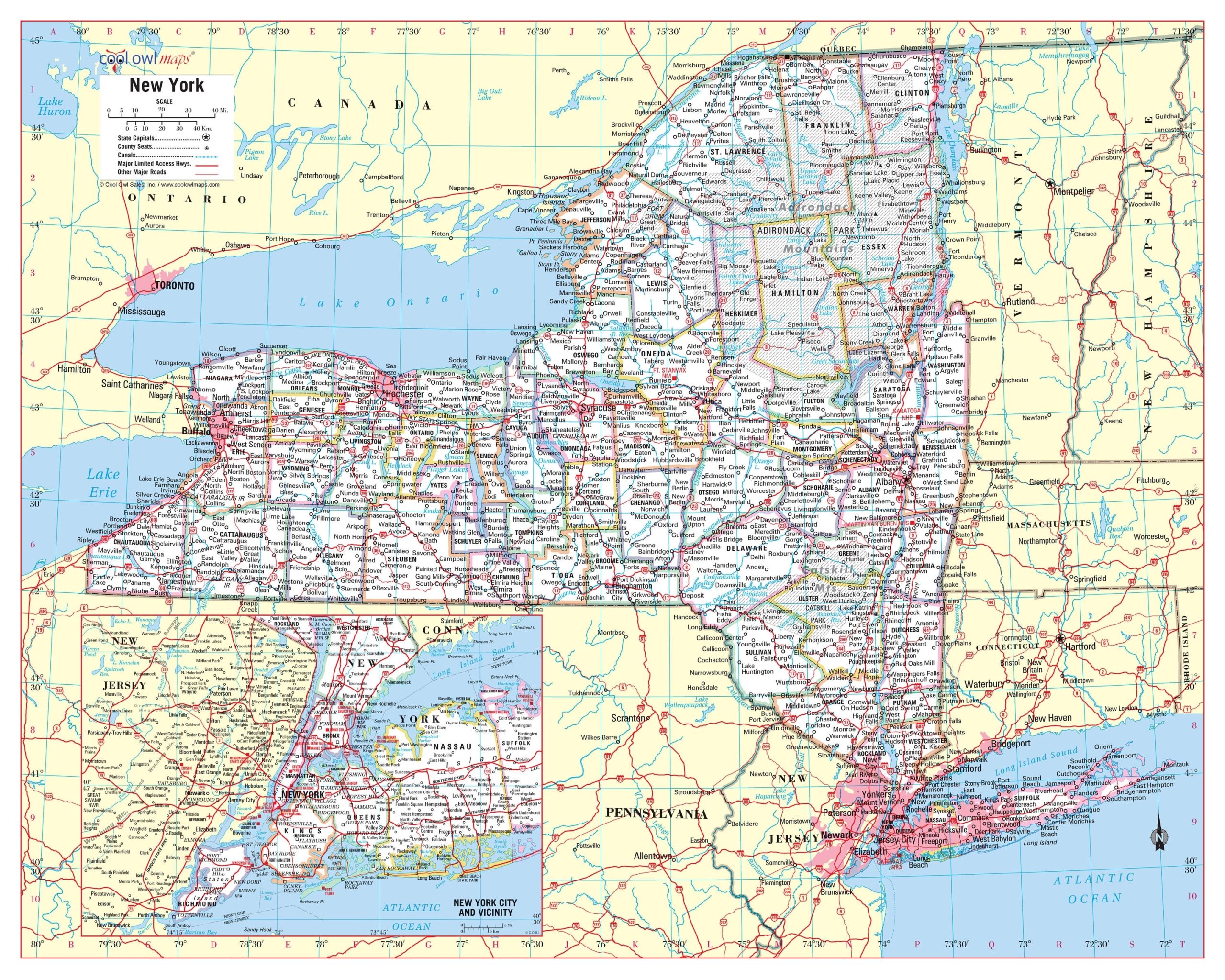 NEW YORK State Wall Map Large Print Poster 24 wx30 h Etsy