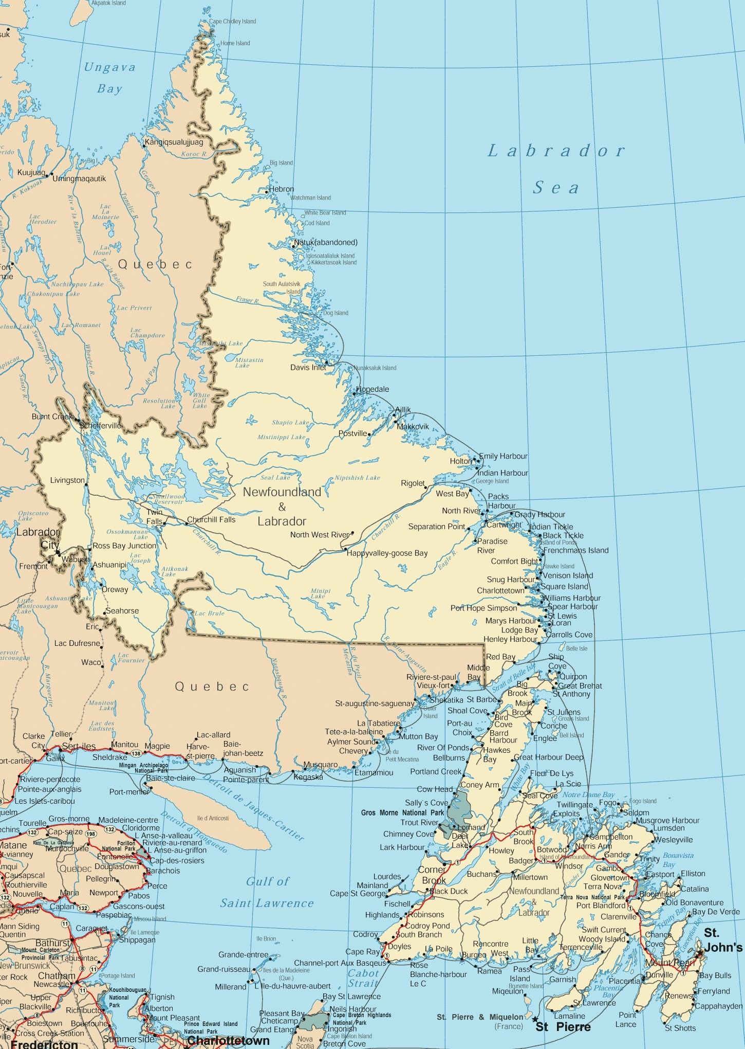 Newfoundland And Labrador Road Map Ontheworldmap Newfoundland And Labrador Road Map Ontheworldmap