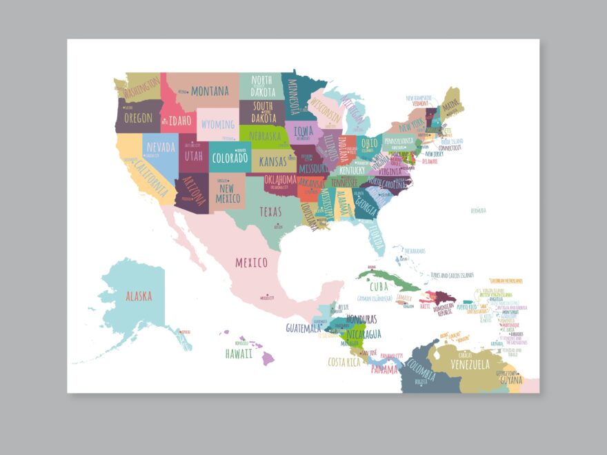 North America Map PRINTABLE United States Map Print USA States Capitals Map Poster USA Map For Kids Kids Room Decor P452B Etsy
