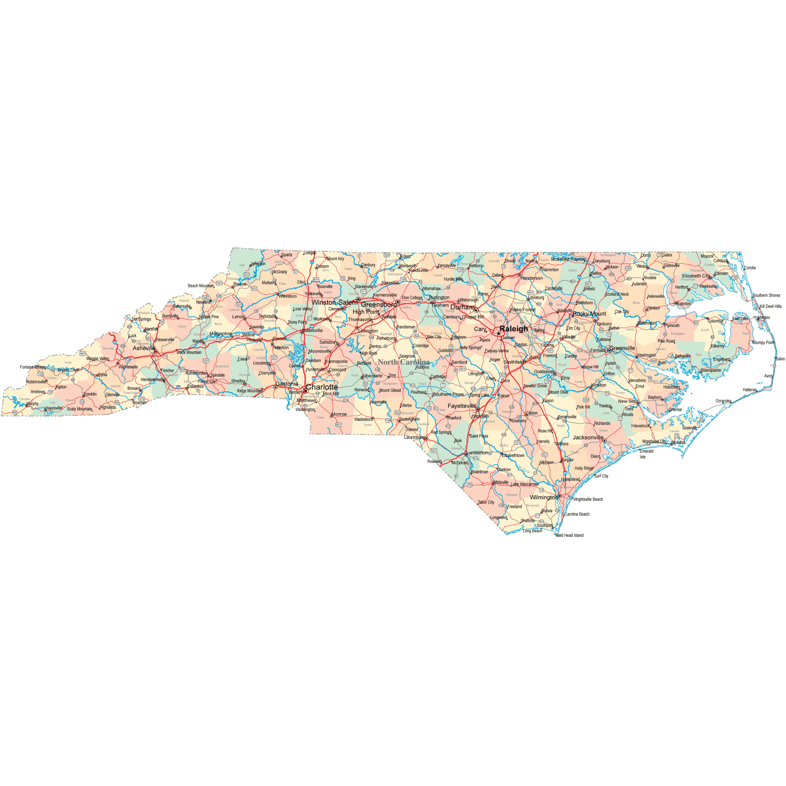 North Carolina Road Map Printable