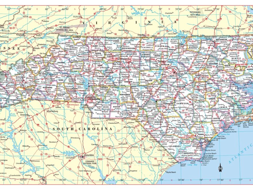 North Carolina State Map Large Print Political Poster 36 wx18 h Etsy