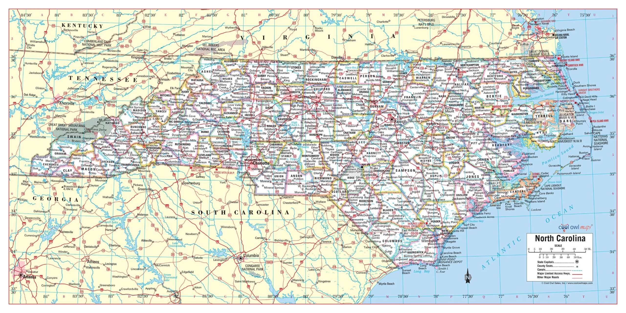 North Carolina State Map Large Print Political Poster 36 wx18 h Etsy