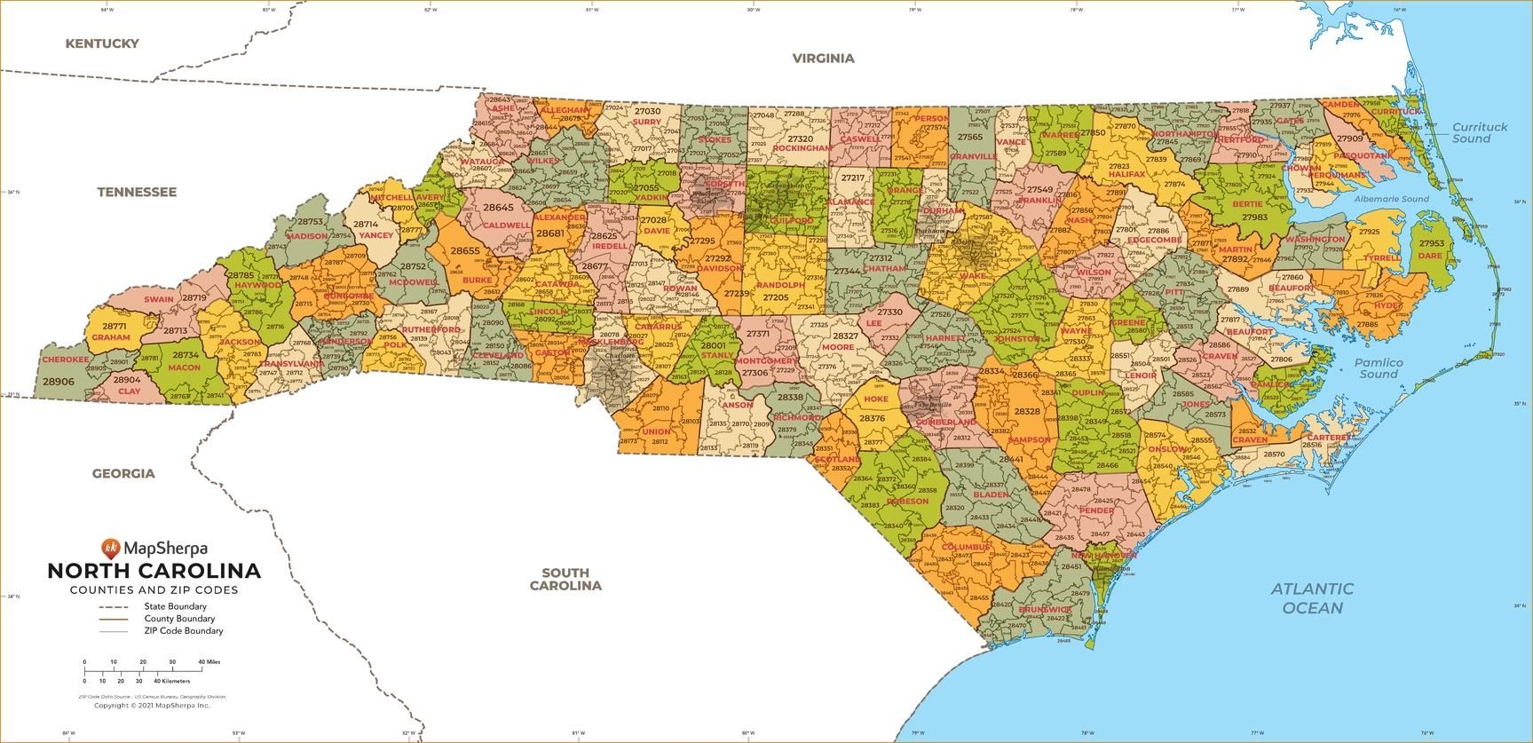 North Carolina ZIP Code Map With Counties Standard Stanfords North Carolina ZIP Code Map With Counties Standard Stanfords