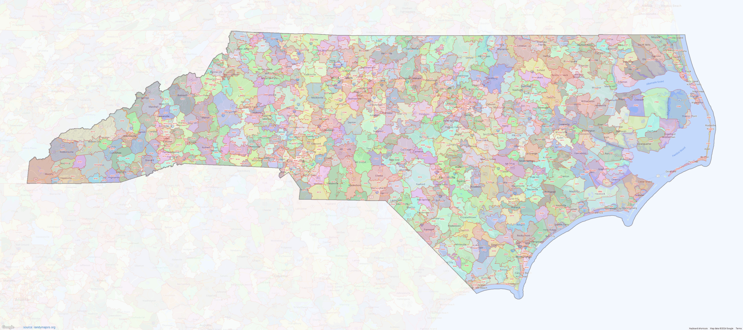 North Carolina ZIP Codes Shown On Google Maps North Carolina ZIP Codes Shown On Google Maps