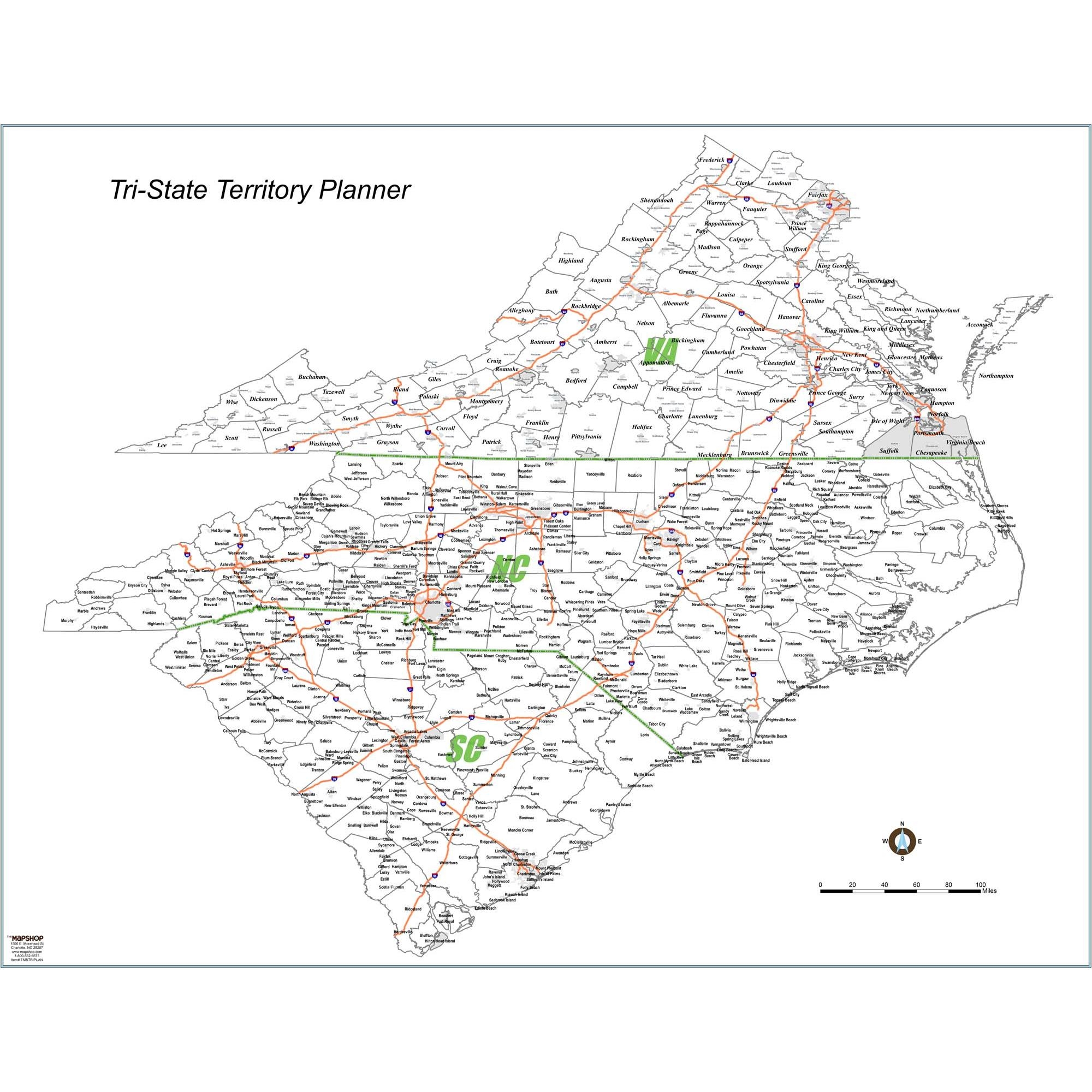 North South Carolina And Virginia Territory Planner Wall Map By MapShop The Map Shop